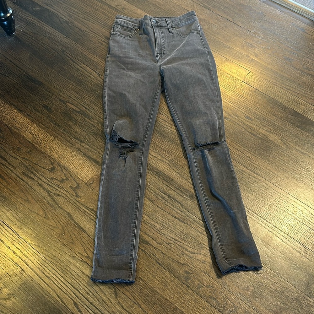 Madewell Black Jeans Curvy High Rose Skinny 25 Distressed EUC